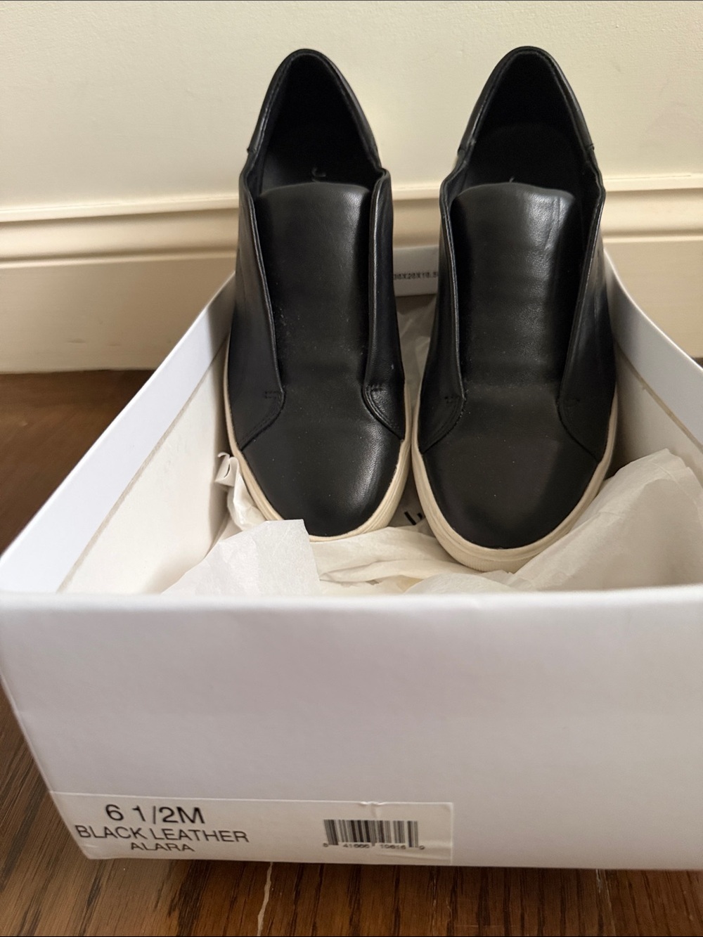 J/SLIDES Black Leather Slip-On Sneakers with White Sole
